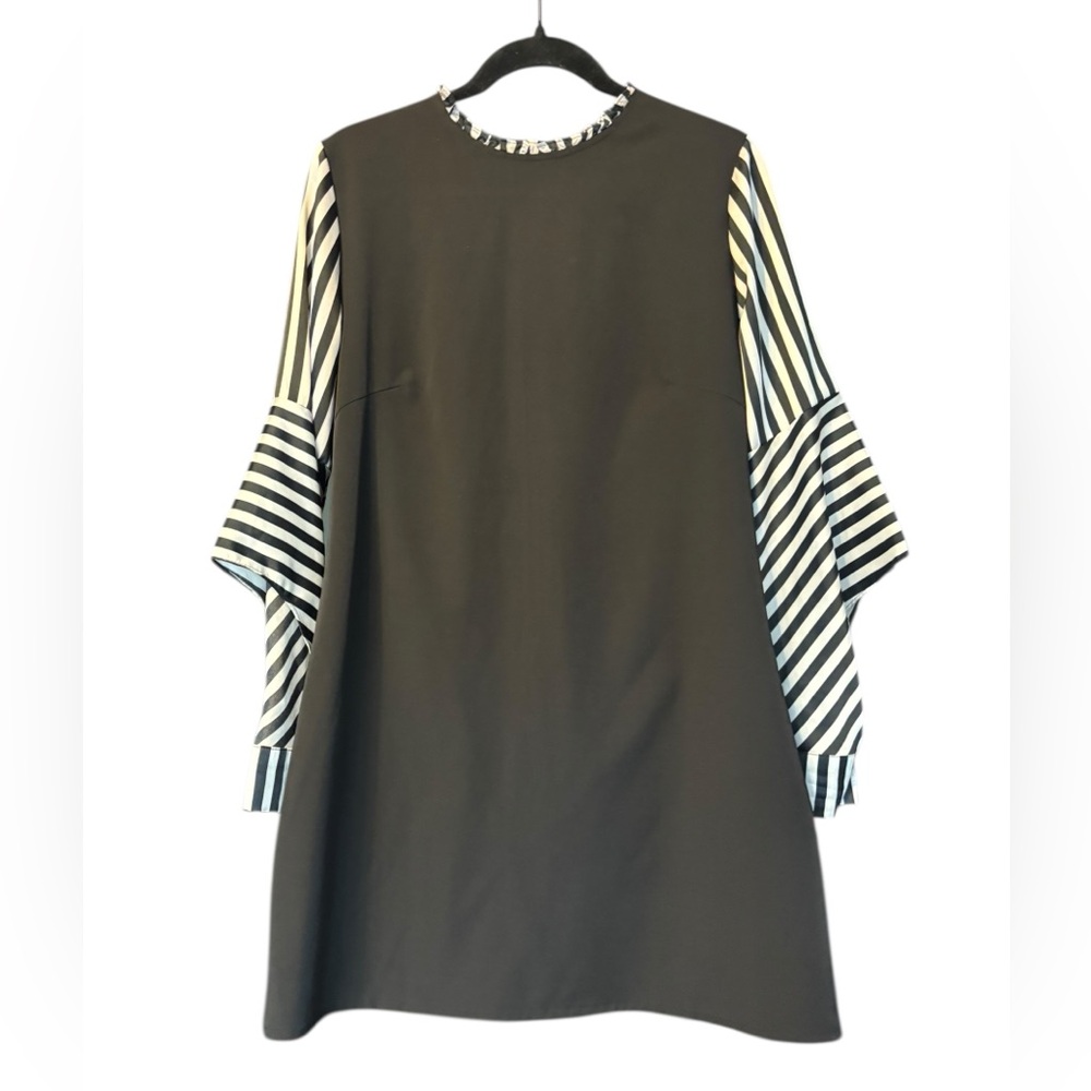 Women's Little Black Shift Dress Striped Sleeves Cut Out Size XL Retro Cut Out